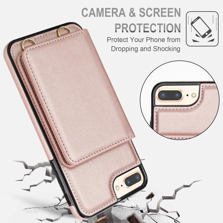 For iPhone 8 Plus / 7 Plus Crossbody Dual-buckle Wallet RFID Back Leather Phone Case