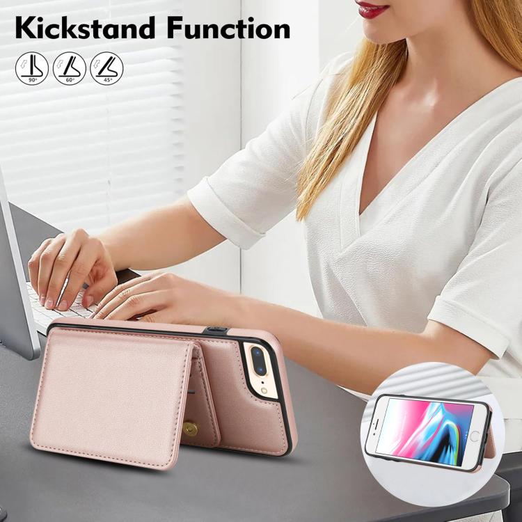 For iPhone 8 Plus / 7 Plus Crossbody Dual-buckle Wallet RFID Back Leather Phone Case