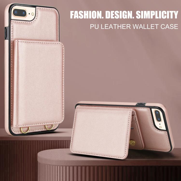 For iPhone 8 Plus / 7 Plus Crossbody Dual-buckle Wallet RFID Back Leather Phone Case