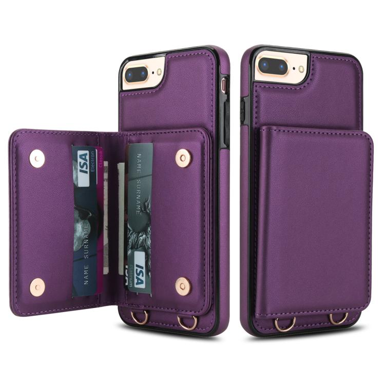 For iPhone 8 Plus / 7 Plus Crossbody Dual-buckle Wallet RFID Back Leather Phone Case