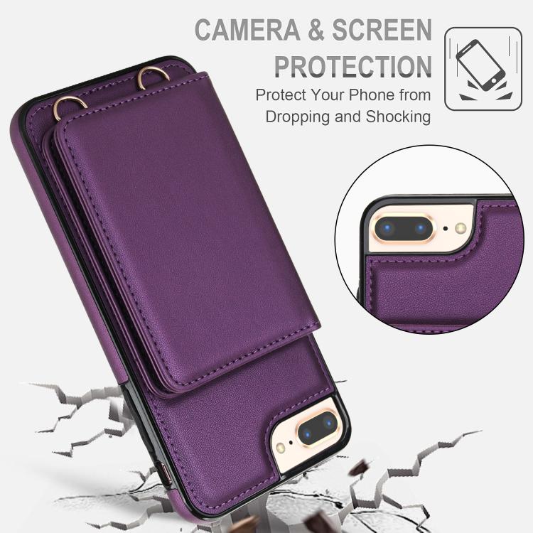 For iPhone 8 Plus / 7 Plus Crossbody Dual-buckle Wallet RFID Back Leather Phone Case