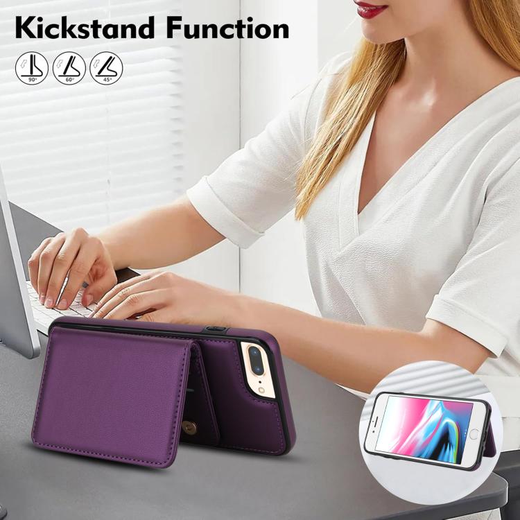 For iPhone 8 Plus / 7 Plus Crossbody Dual-buckle Wallet RFID Back Leather Phone Case