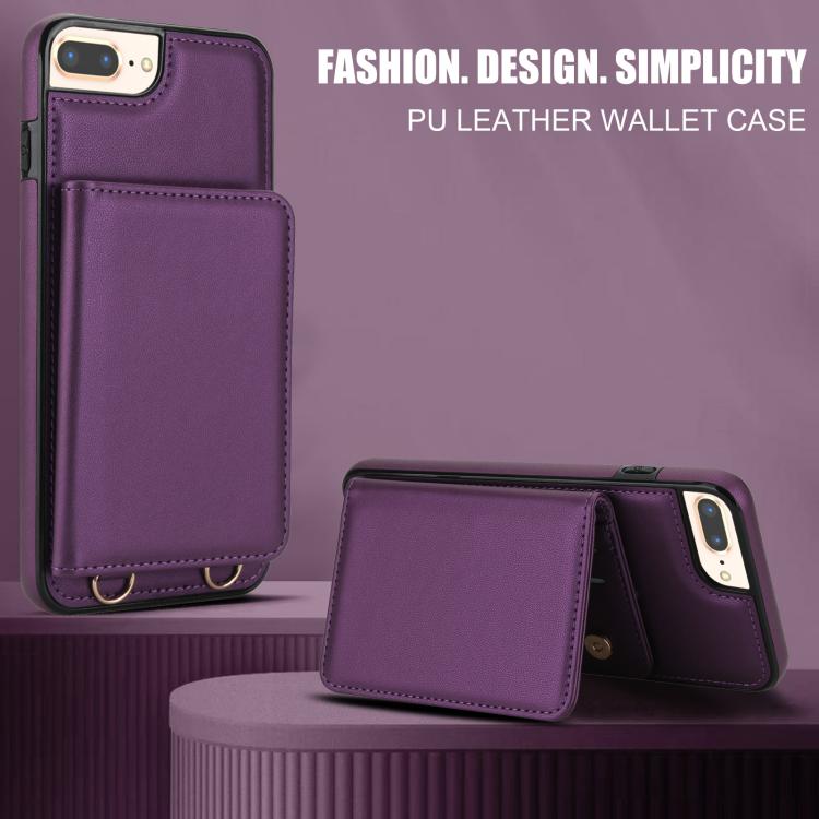 For iPhone 8 Plus / 7 Plus Crossbody Dual-buckle Wallet RFID Back Leather Phone Case
