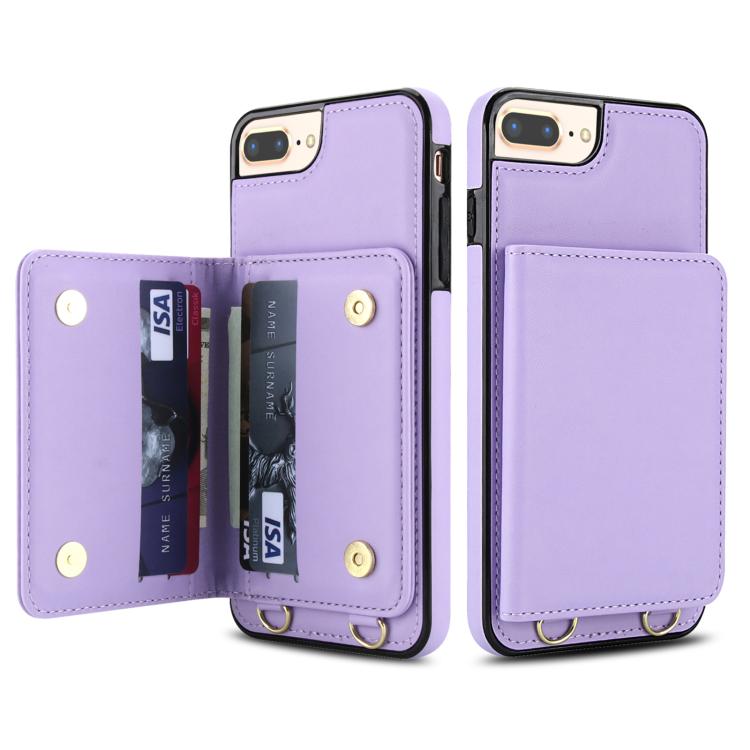 For iPhone 8 Plus / 7 Plus Crossbody Dual-buckle Wallet RFID Back Leather Phone Case