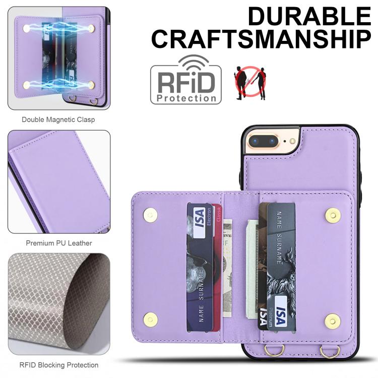 For iPhone 8 Plus / 7 Plus Crossbody Dual-buckle Wallet RFID Back Leather Phone Case