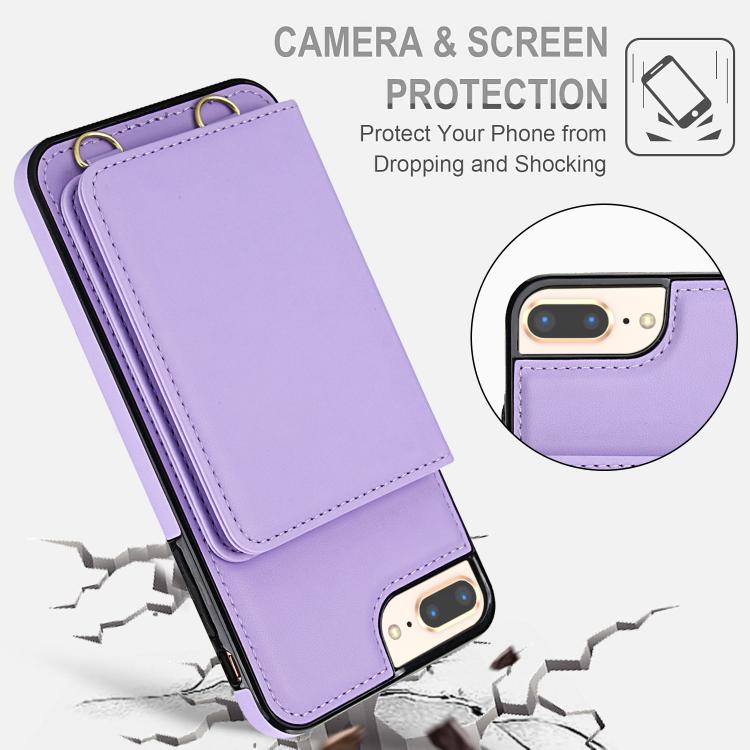 For iPhone 8 Plus / 7 Plus Crossbody Dual-buckle Wallet RFID Back Leather Phone Case