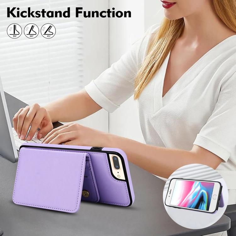 For iPhone 8 Plus / 7 Plus Crossbody Dual-buckle Wallet RFID Back Leather Phone Case