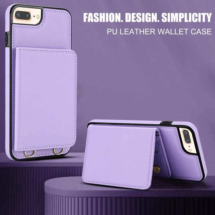 For iPhone 8 Plus / 7 Plus Crossbody Dual-buckle Wallet RFID Back Leather Phone Case