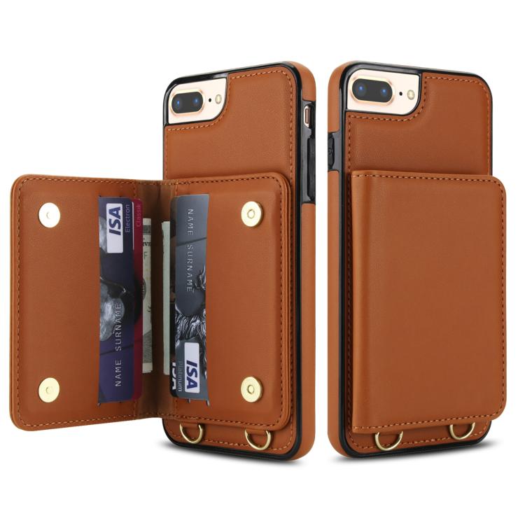 For iPhone 8 Plus / 7 Plus Crossbody Dual-buckle Wallet RFID Back Leather Phone Case