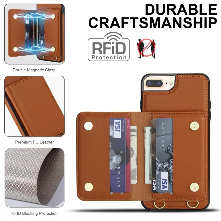 For iPhone 8 Plus / 7 Plus Crossbody Dual-buckle Wallet RFID Back Leather Phone Case
