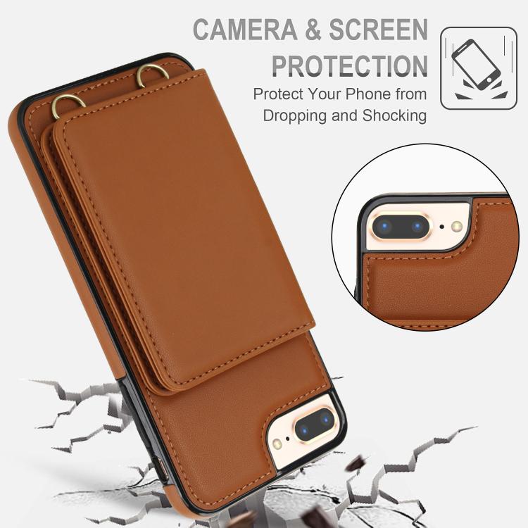 For iPhone 8 Plus / 7 Plus Crossbody Dual-buckle Wallet RFID Back Leather Phone Case