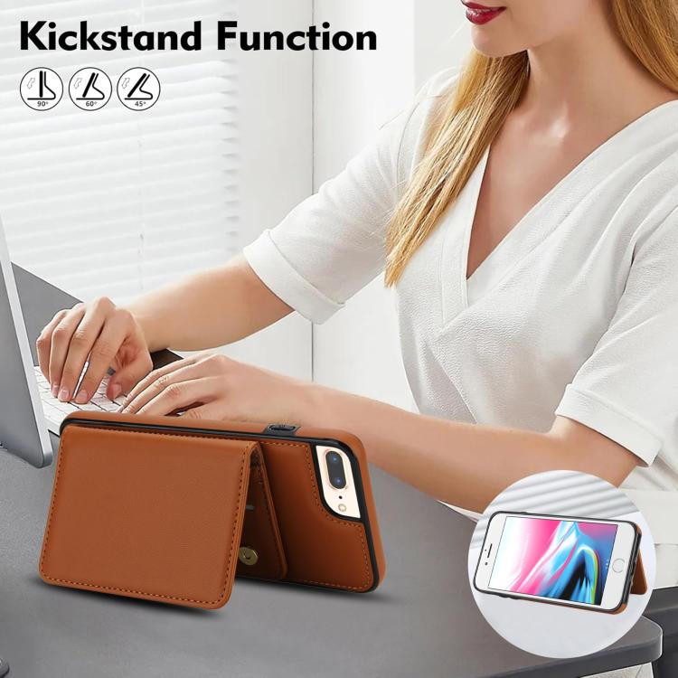 For iPhone 8 Plus / 7 Plus Crossbody Dual-buckle Wallet RFID Back Leather Phone Case