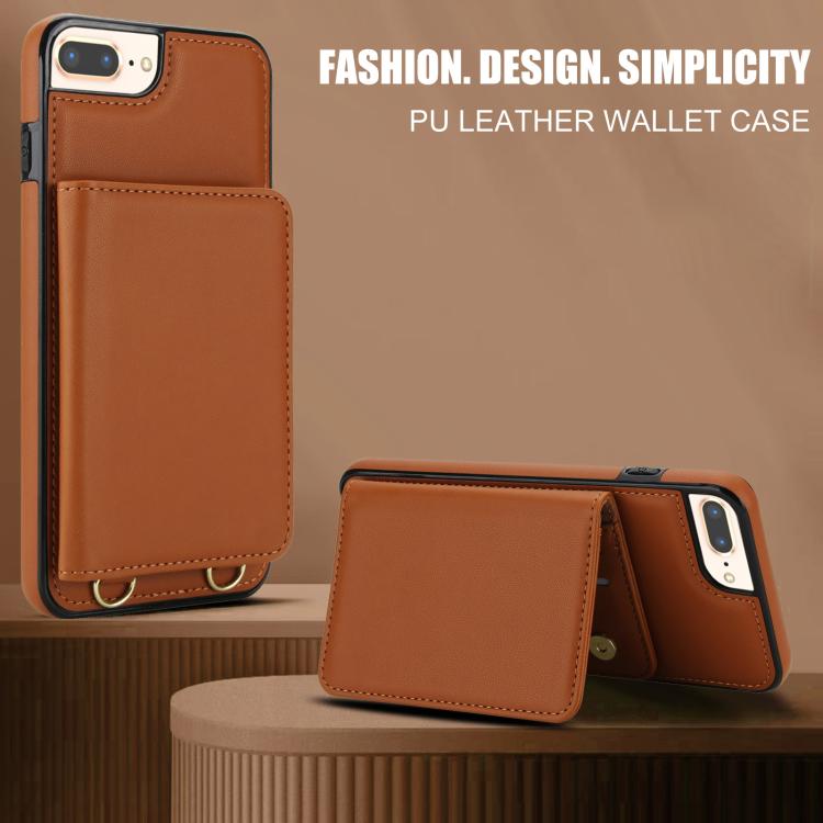For iPhone 8 Plus / 7 Plus Crossbody Dual-buckle Wallet RFID Back Leather Phone Case
