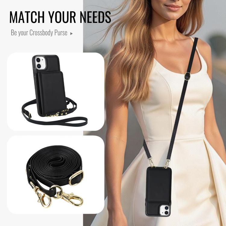 For iPhone 11 Crossbody Dual-buckle Wallet RFID Back Leather Phone Case