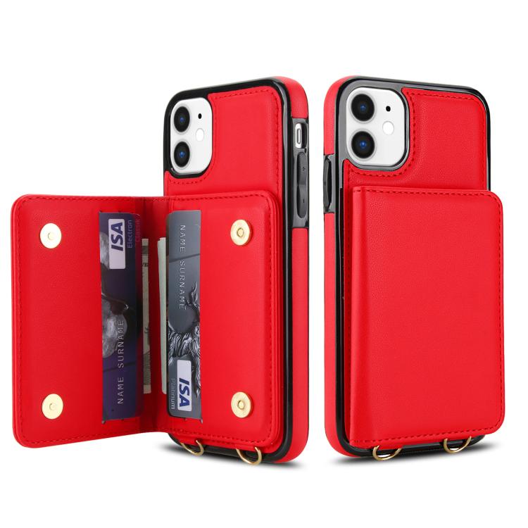 For iPhone 11 Crossbody Dual-buckle Wallet RFID Back Leather Phone Case