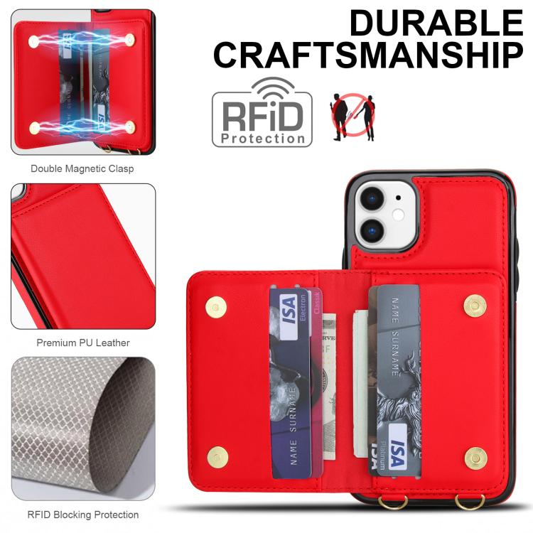 For iPhone 11 Crossbody Dual-buckle Wallet RFID Back Leather Phone Case