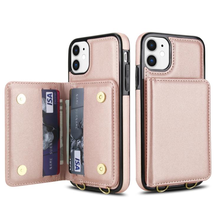 For iPhone 11 Crossbody Dual-buckle Wallet RFID Back Leather Phone Case