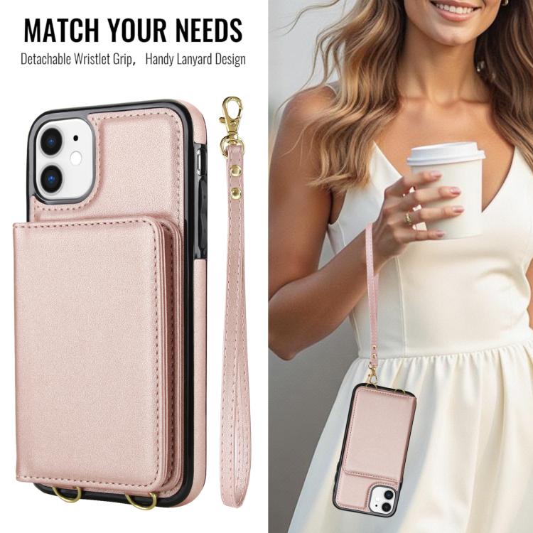 For iPhone 11 Crossbody Dual-buckle Wallet RFID Back Leather Phone Case