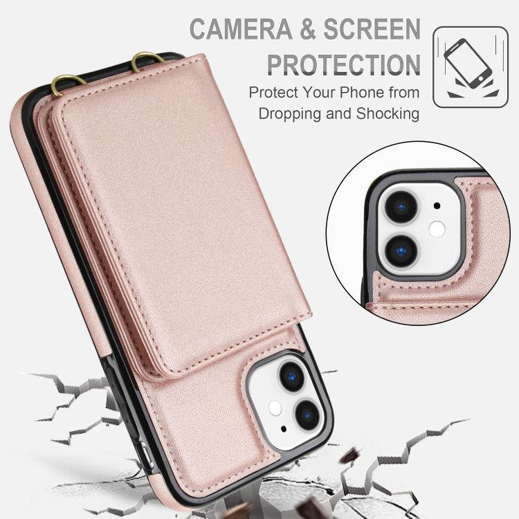 For iPhone 11 Crossbody Dual-buckle Wallet RFID Back Leather Phone Case