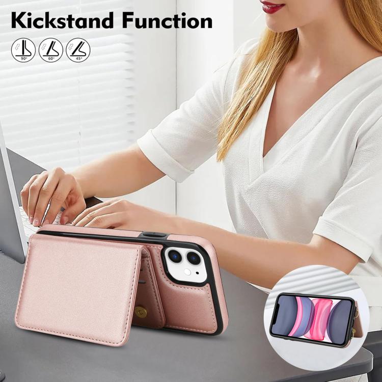 For iPhone 11 Crossbody Dual-buckle Wallet RFID Back Leather Phone Case