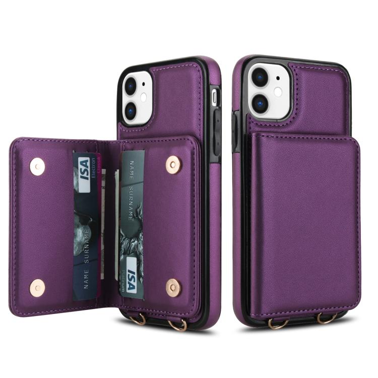 For iPhone 11 Crossbody Dual-buckle Wallet RFID Back Leather Phone Case