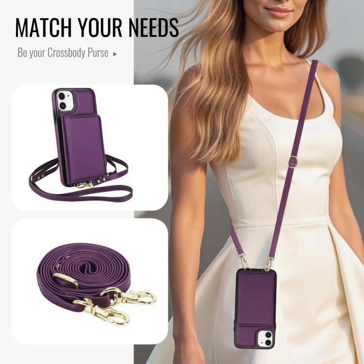 For iPhone 11 Crossbody Dual-buckle Wallet RFID Back Leather Phone Case