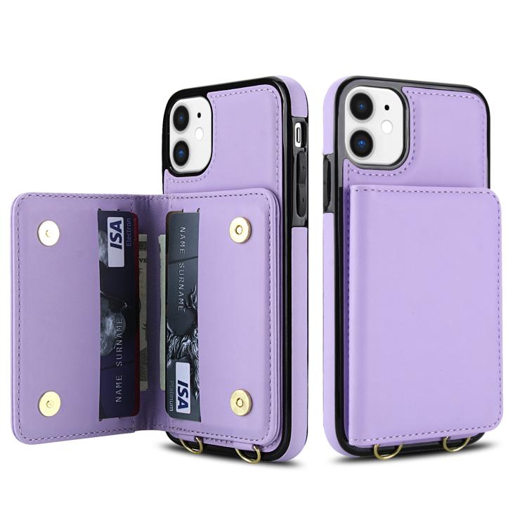 For iPhone 11 Crossbody Dual-buckle Wallet RFID Back Leather Phone Case