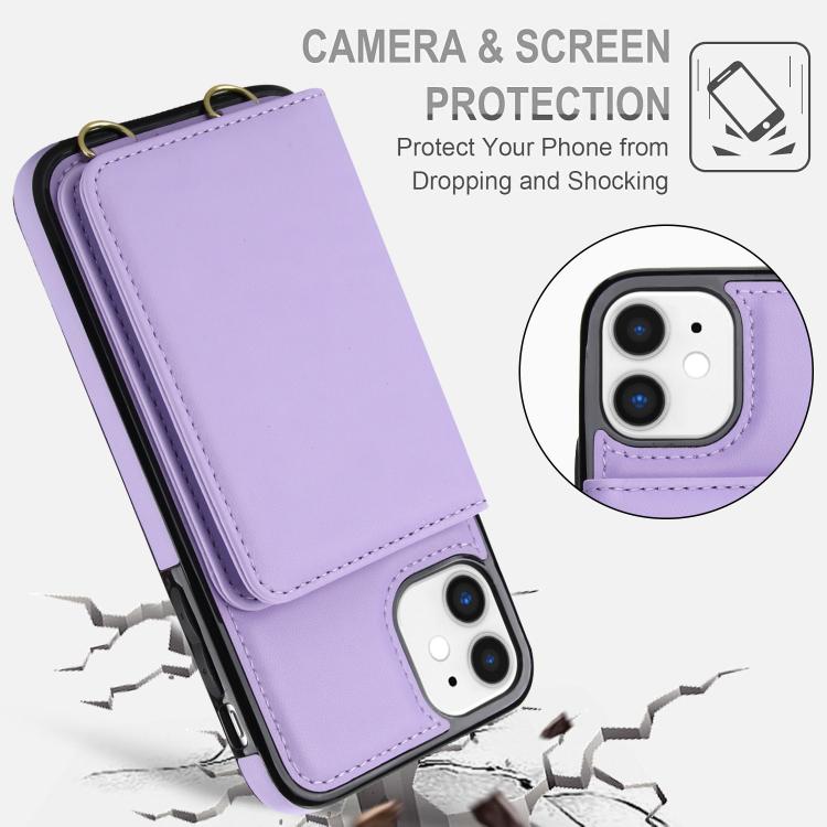 For iPhone 11 Crossbody Dual-buckle Wallet RFID Back Leather Phone Case