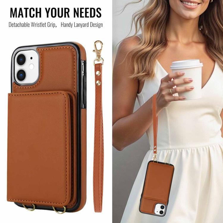 For iPhone 11 Crossbody Dual-buckle Wallet RFID Back Leather Phone Case