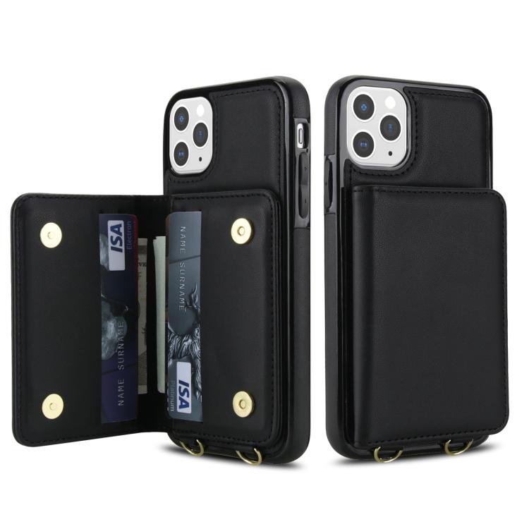 For iPhone 11 Pro Crossbody Dual-buckle Wallet RFID Back Leather Phone Case