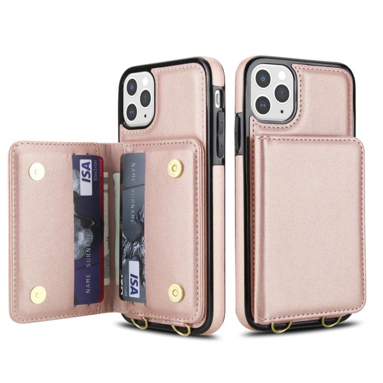 For iPhone 11 Pro Crossbody Dual-buckle Wallet RFID Back Leather Phone Case