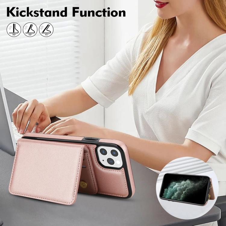 For iPhone 11 Pro Crossbody Dual-buckle Wallet RFID Back Leather Phone Case