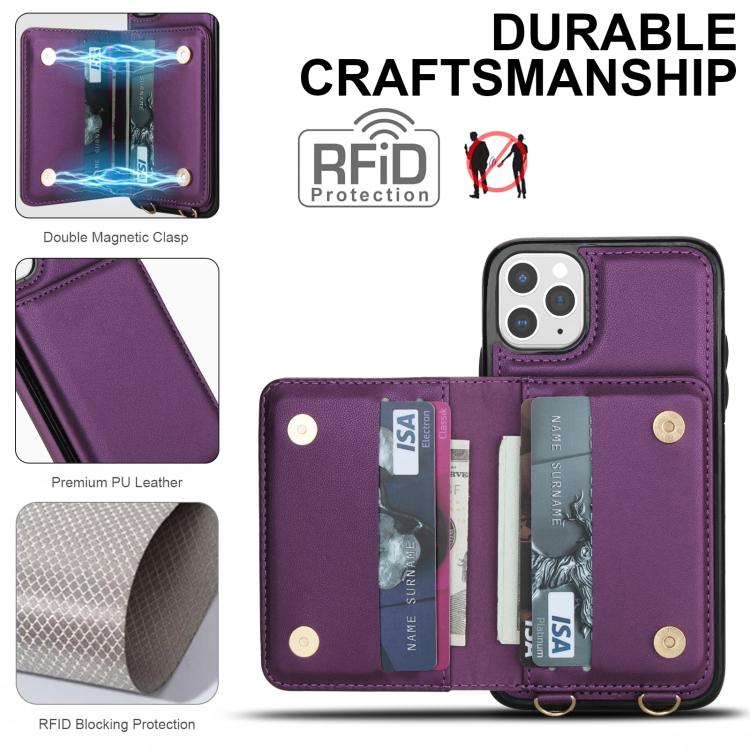 For iPhone 11 Pro Crossbody Dual-buckle Wallet RFID Back Leather Phone Case