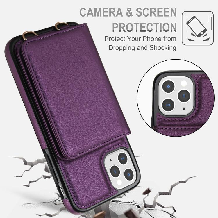 For iPhone 11 Pro Crossbody Dual-buckle Wallet RFID Back Leather Phone Case