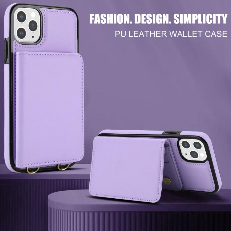 For iPhone 11 Pro Crossbody Dual-buckle Wallet RFID Back Leather Phone Case