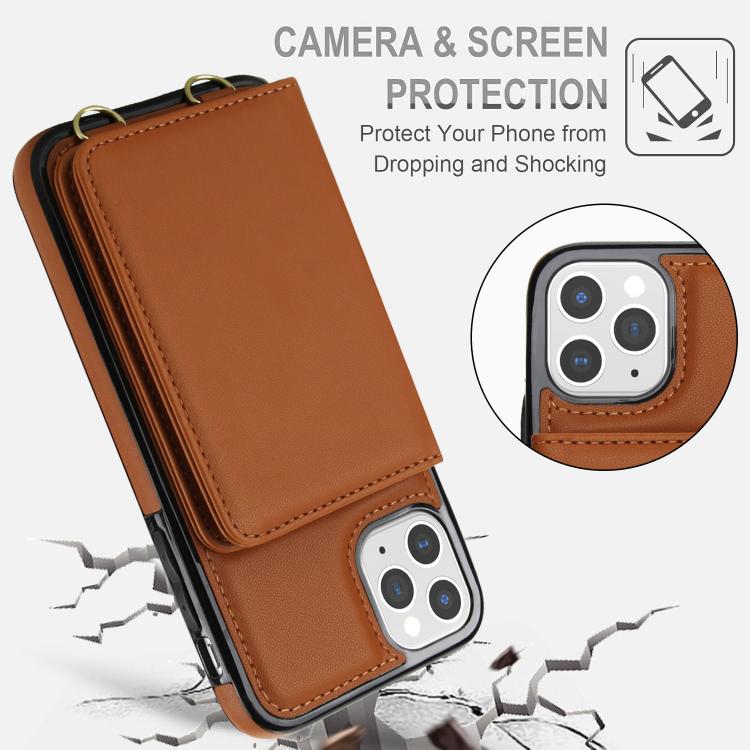 For iPhone 11 Pro Crossbody Dual-buckle Wallet RFID Back Leather Phone Case