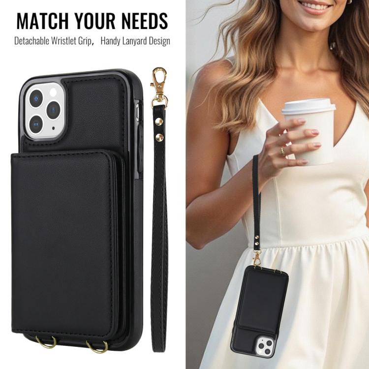 For iPhone 11 Pro Max Crossbody Dual-buckle Wallet RFID Back Leather Phone Case