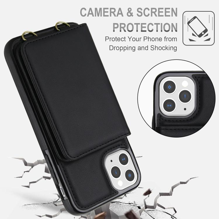 For iPhone 11 Pro Max Crossbody Dual-buckle Wallet RFID Back Leather Phone Case