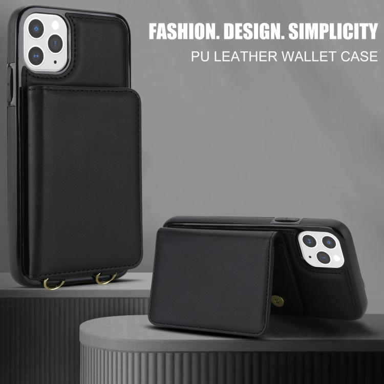 For iPhone 11 Pro Max Crossbody Dual-buckle Wallet RFID Back Leather Phone Case
