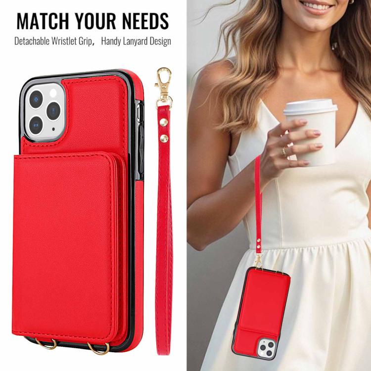 For iPhone 11 Pro Max Crossbody Dual-buckle Wallet RFID Back Leather Phone Case