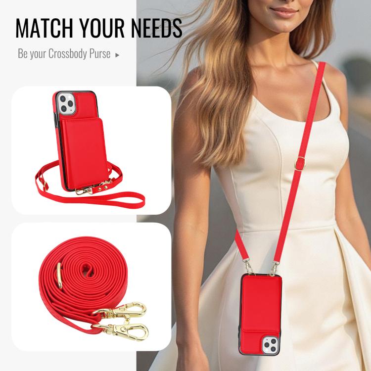For iPhone 11 Pro Max Crossbody Dual-buckle Wallet RFID Back Leather Phone Case