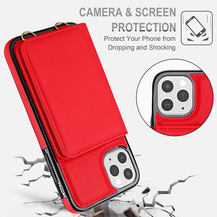 For iPhone 11 Pro Max Crossbody Dual-buckle Wallet RFID Back Leather Phone Case