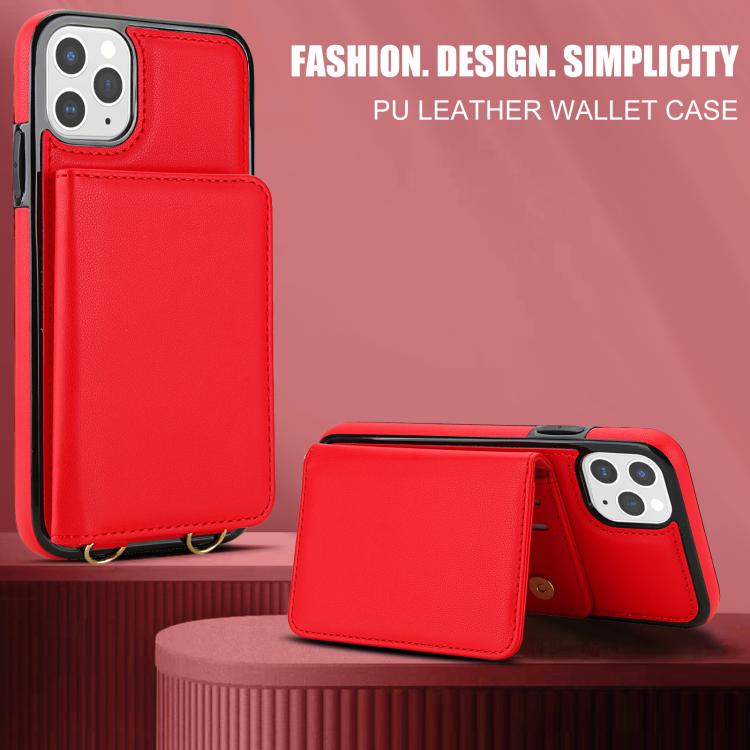 For iPhone 11 Pro Max Crossbody Dual-buckle Wallet RFID Back Leather Phone Case