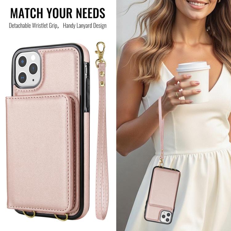 For iPhone 11 Pro Max Crossbody Dual-buckle Wallet RFID Back Leather Phone Case