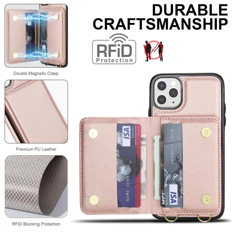 For iPhone 11 Pro Max Crossbody Dual-buckle Wallet RFID Back Leather Phone Case