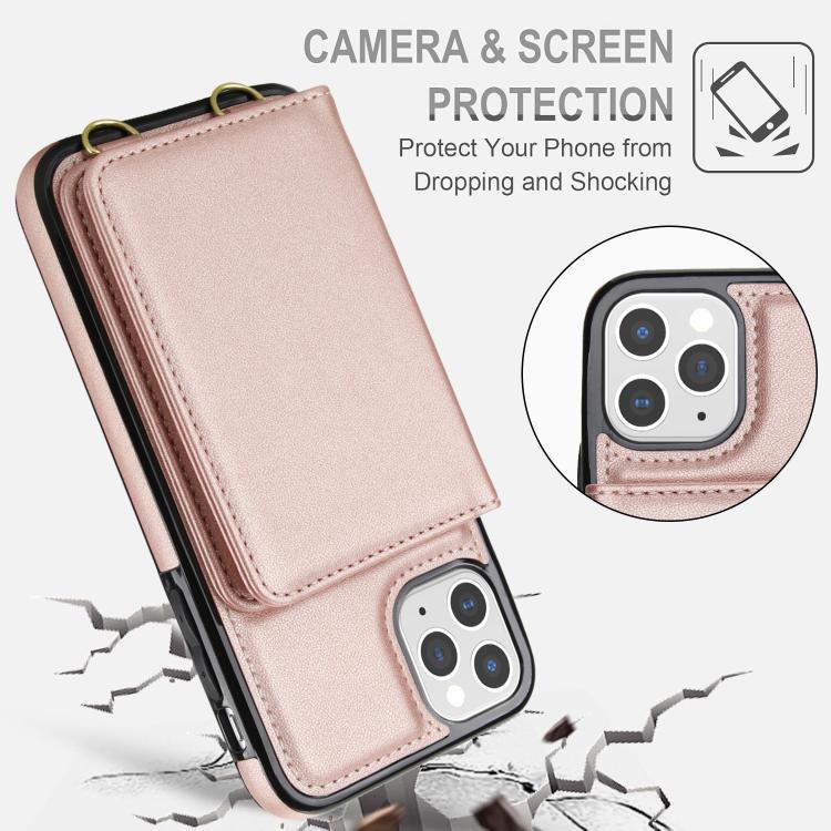 For iPhone 11 Pro Max Crossbody Dual-buckle Wallet RFID Back Leather Phone Case