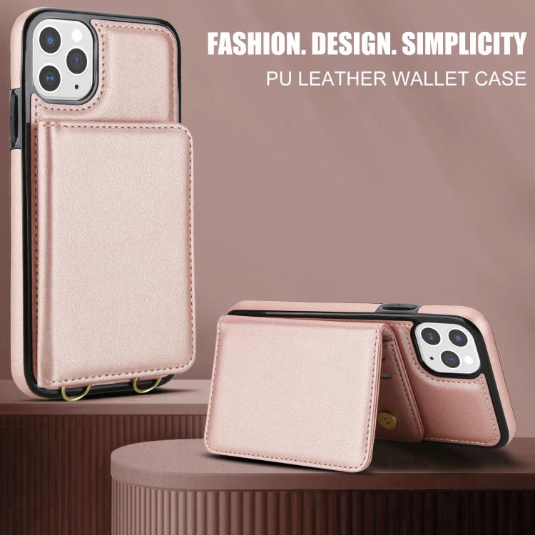 For iPhone 11 Pro Max Crossbody Dual-buckle Wallet RFID Back Leather Phone Case