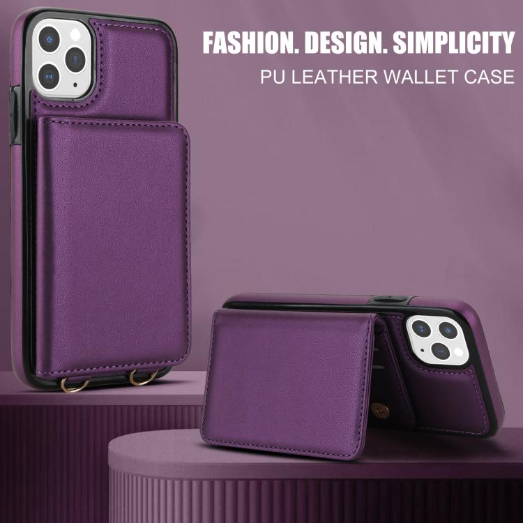For iPhone 11 Pro Max Crossbody Dual-buckle Wallet RFID Back Leather Phone Case
