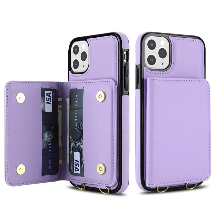 For iPhone 11 Pro Max Crossbody Dual-buckle Wallet RFID Back Leather Phone Case
