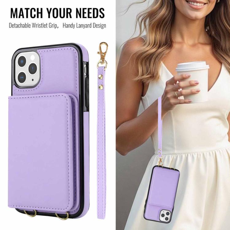 For iPhone 11 Pro Max Crossbody Dual-buckle Wallet RFID Back Leather Phone Case